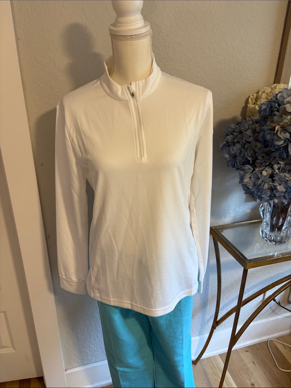 Nike White Long-Sleeve Zip-Neck Performance Top
